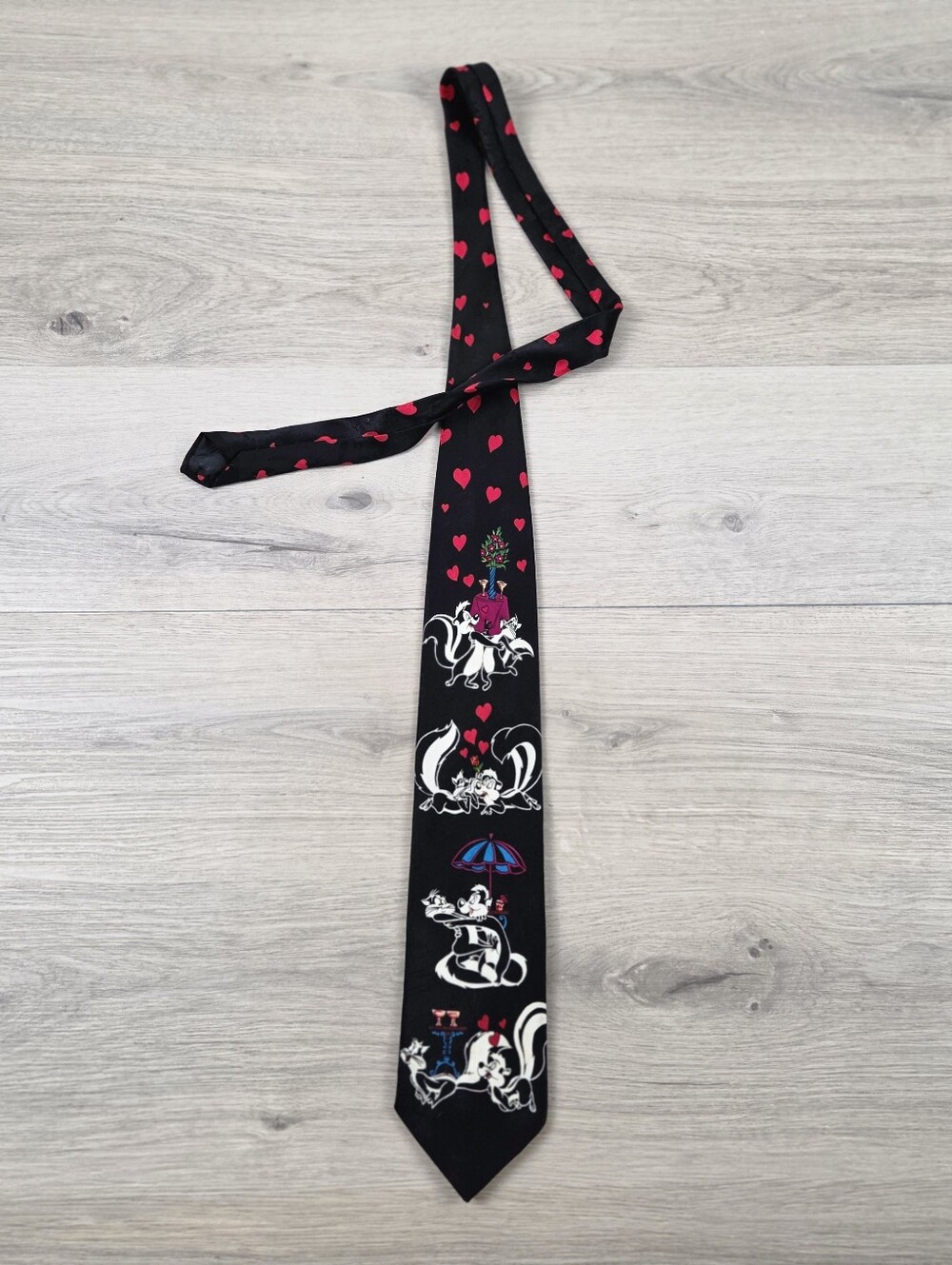 Vintage Pepe Le Pew Necktie Black 1993 Looney Tunes Valentines Day